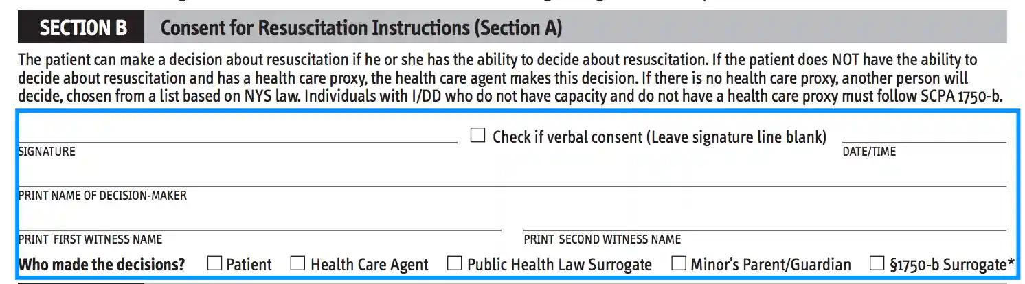 step 3 to filling out the new york dnr form - insert instructions regarding the cpr consent