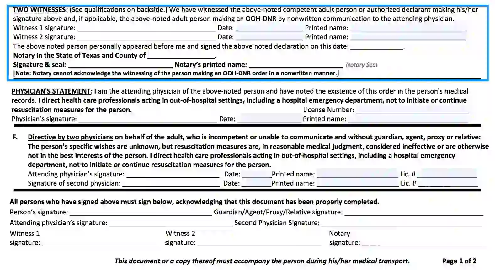 step 3 to filling out the texas dnr form make witnesses sign the document
