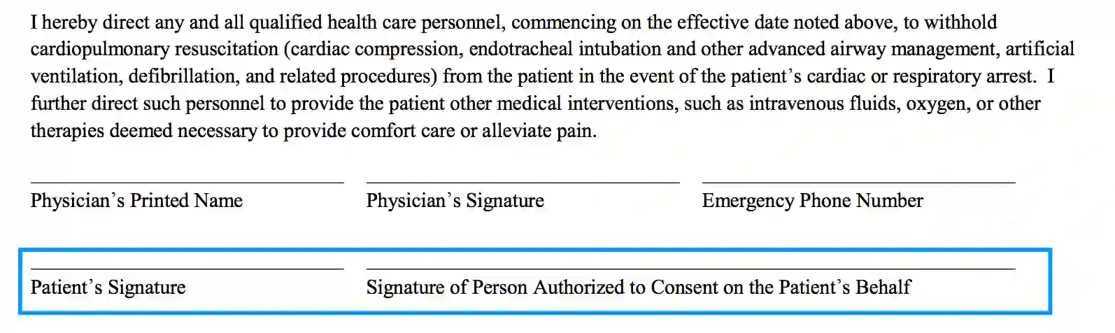step 3.1 to filling out the virginia dnr form make the patient and the physician affix their signatures