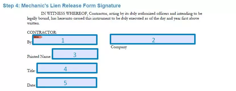 Step 4 to filling out a mechanics lien release example - signature