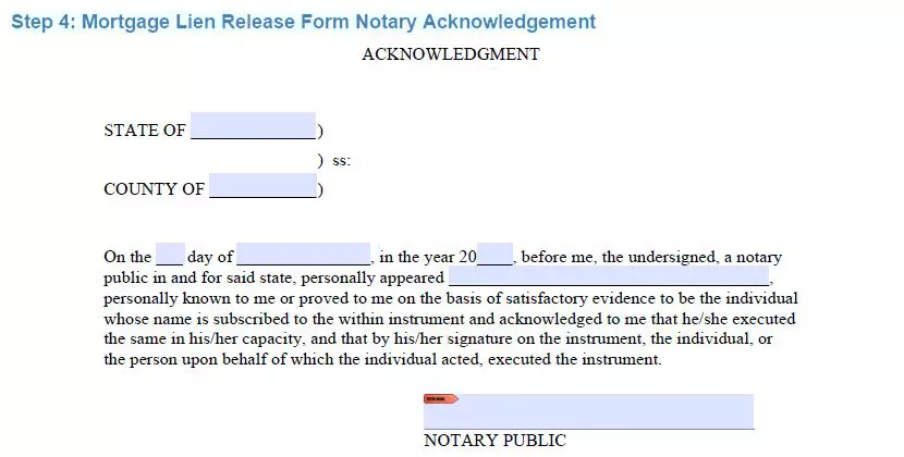 Step 4 to filling out a mortgage lien release example notary acknowledgement
