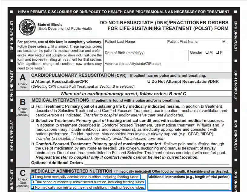 step 4 to filling out the illinois dnr form choose the means of nutrition