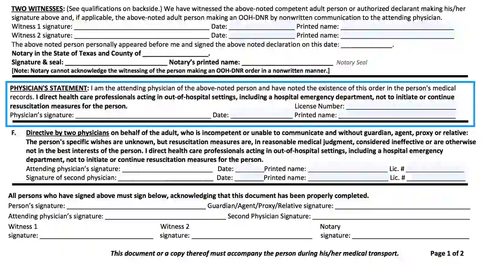step 4.1 to filling out the texas dnr form provide a physicians information