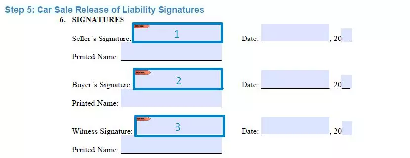 Step 5 to filling out a car sale release of liability sample signatures