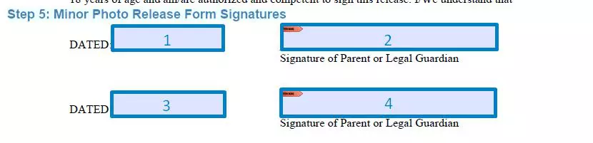 Step 5 to filling out a minor photo release template - signatures