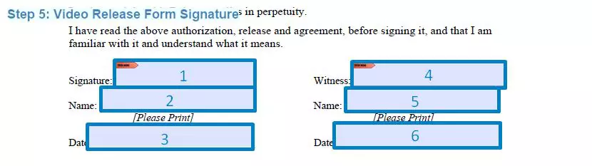 Step 5 to filling out a video release sample signature