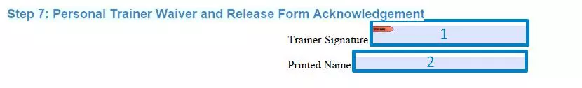 Step 7 to filling out a personal trainer waiver and release example acknowledgement