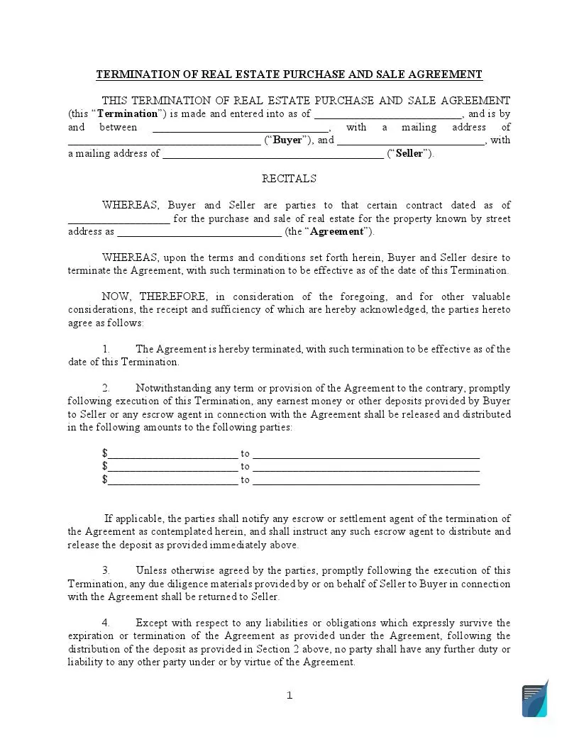 Real Estate Contract Cancellation Form (Termination Letter)