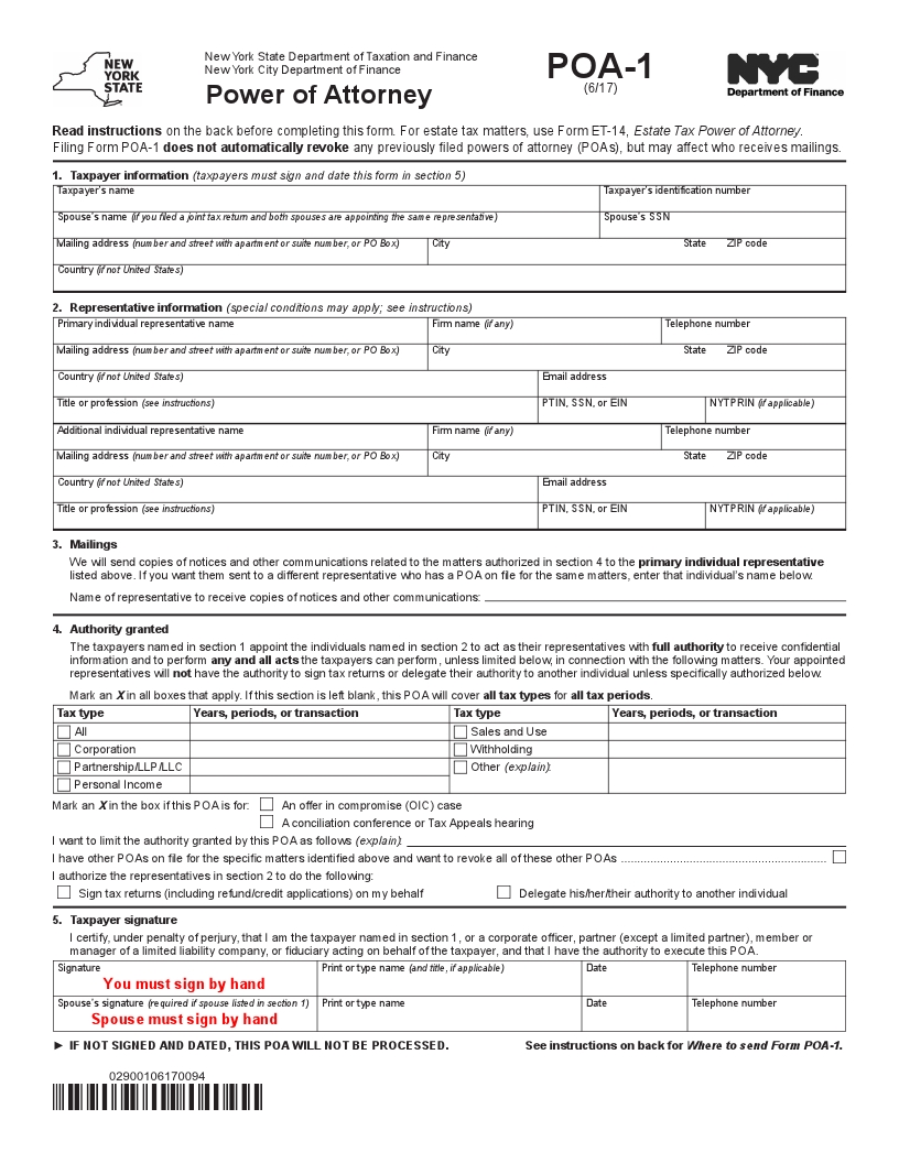 New York poa 1 form preview