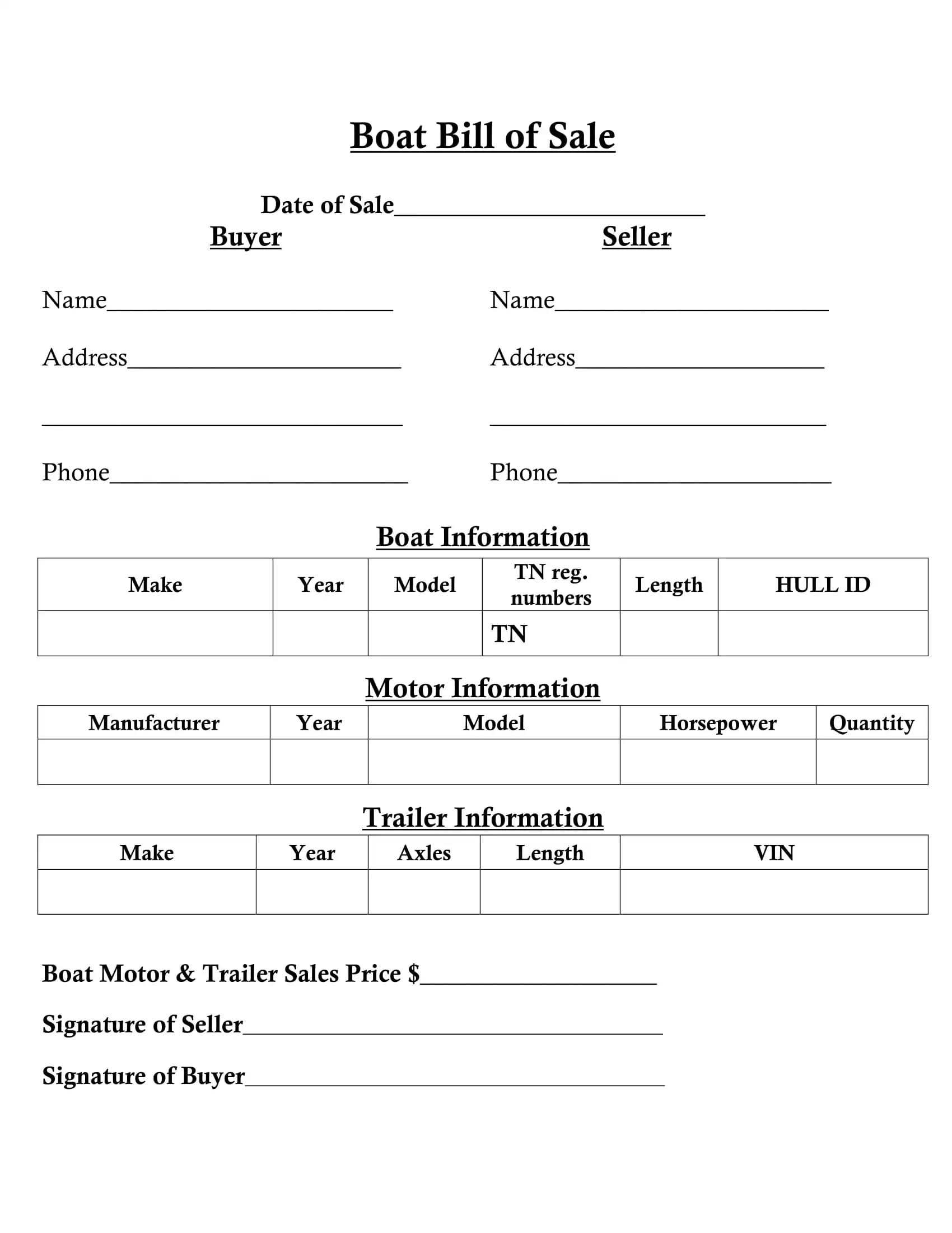 Free Tennessee Bill Of Sale Forms PDF FormsPal