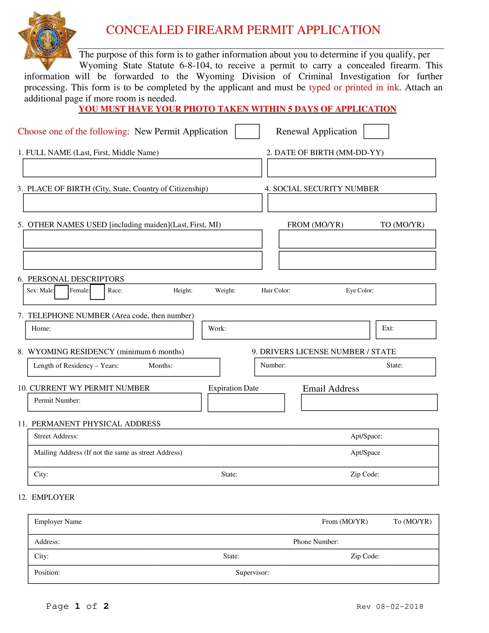 Concealed Firearm Permit Application