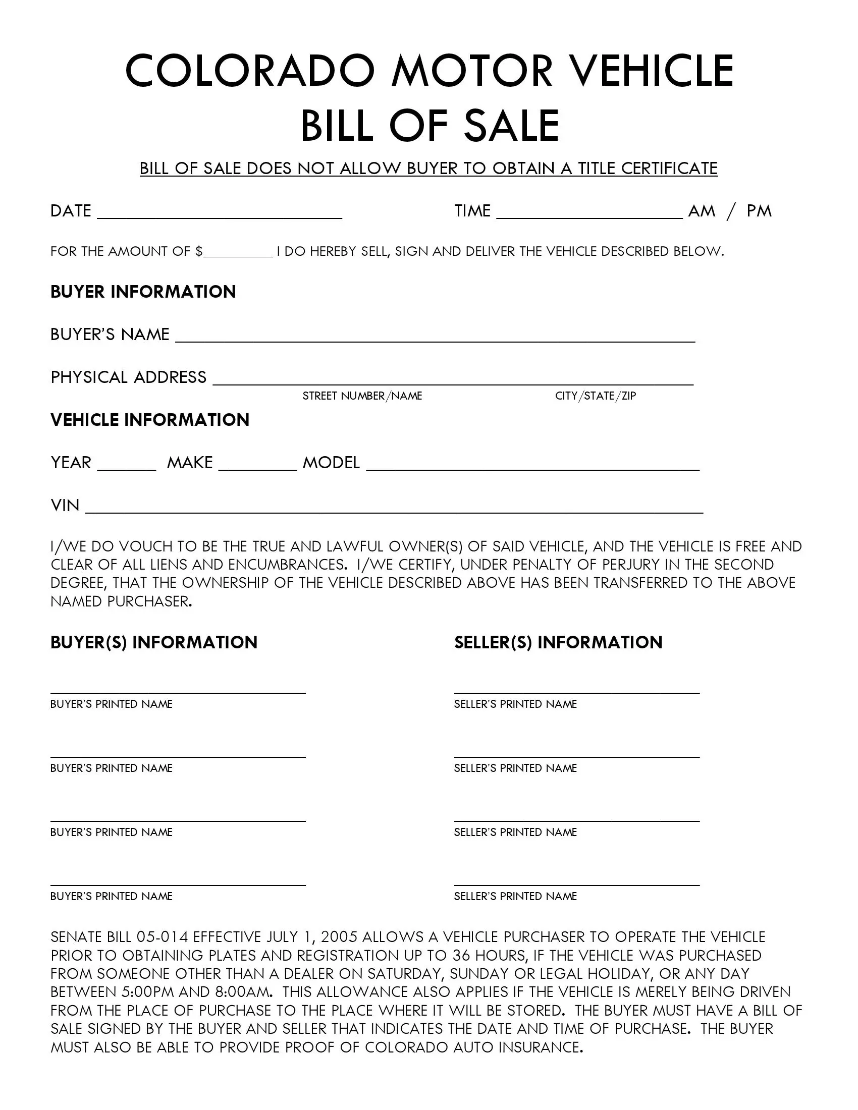 Vehicle Bill of Sale