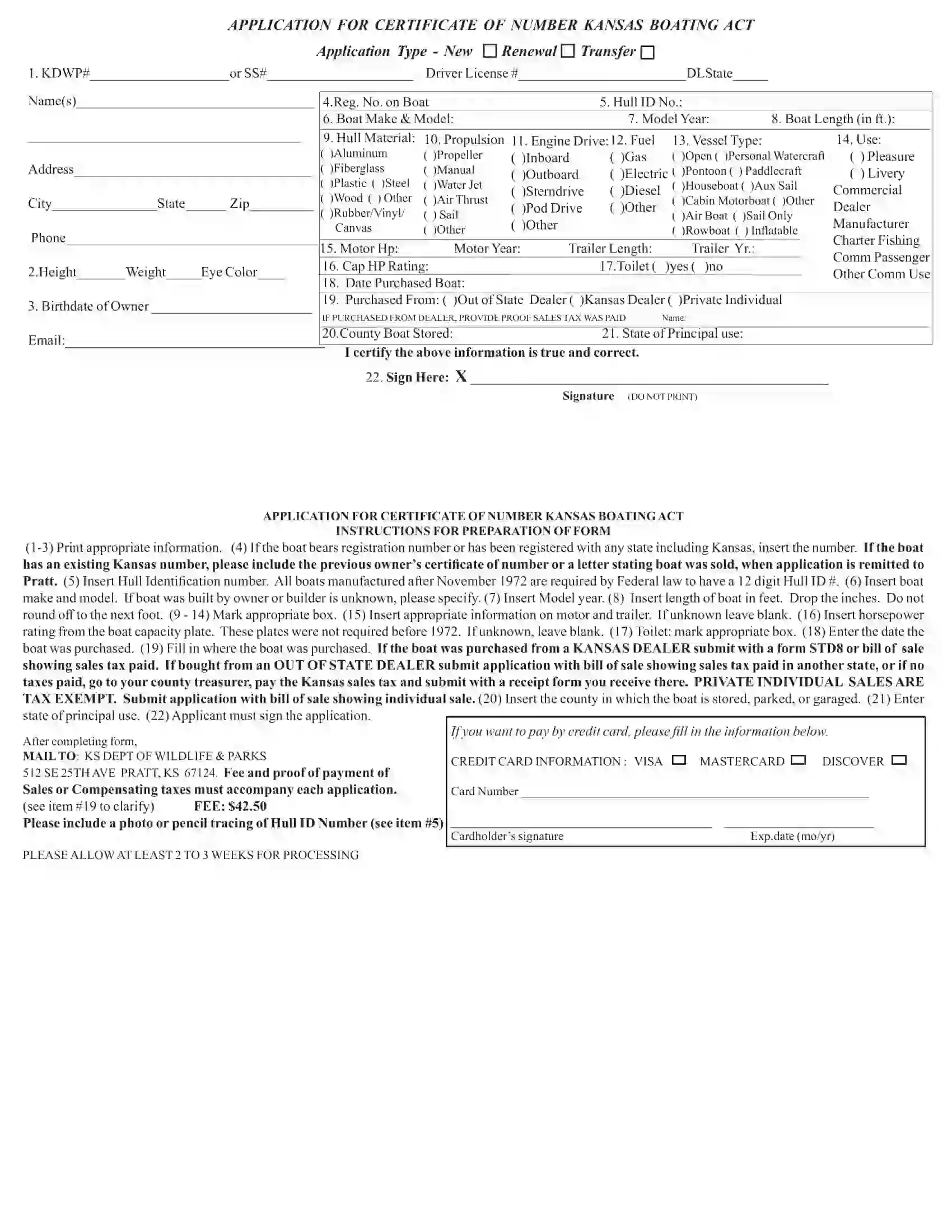 (Vessel) Application for Certificate of Number
