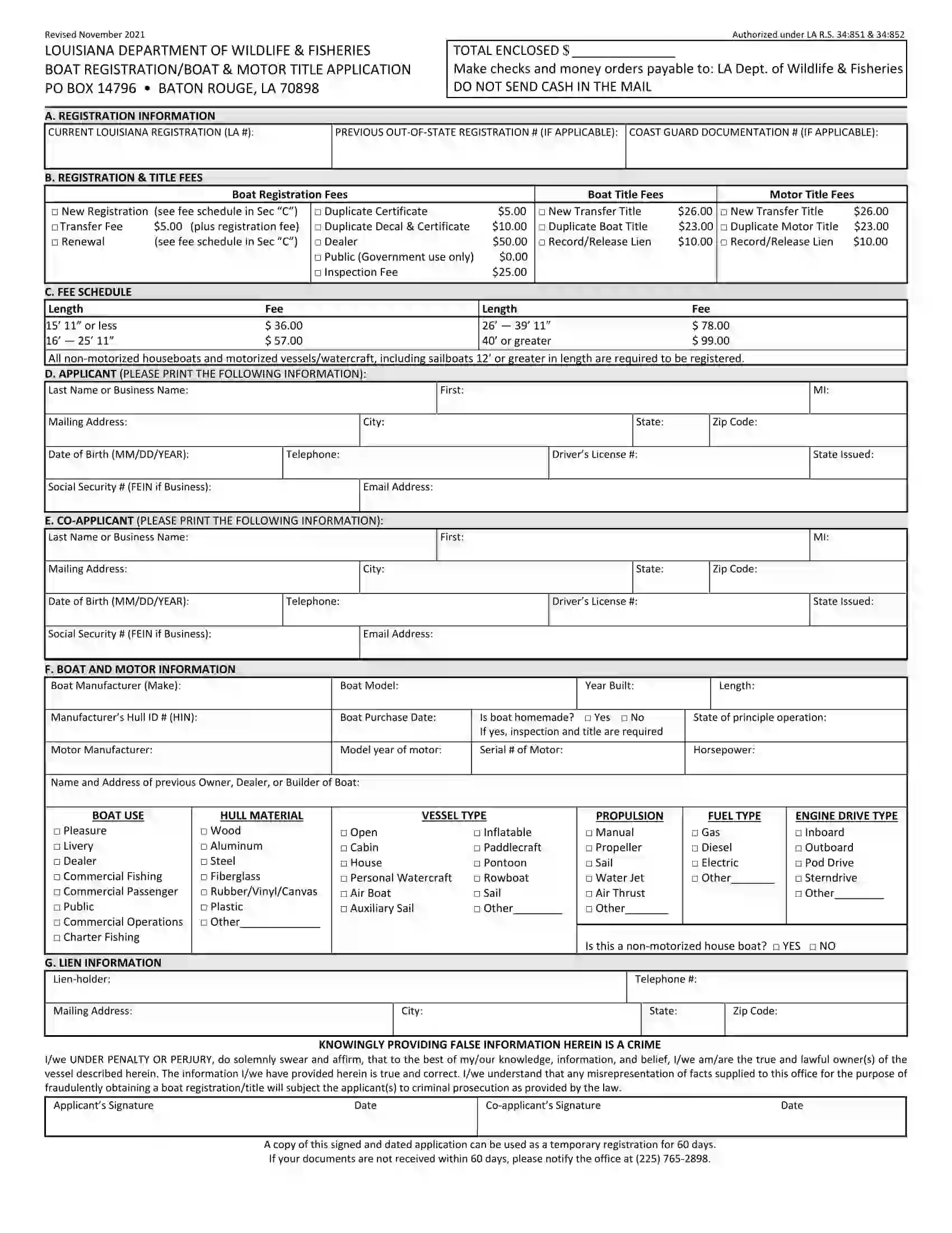 (Vessel) Boat Registration and Title Application