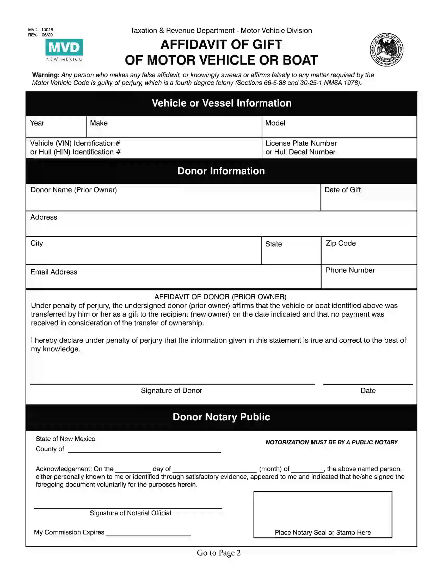 (Vehicle/Vessel) Form MVD-10018