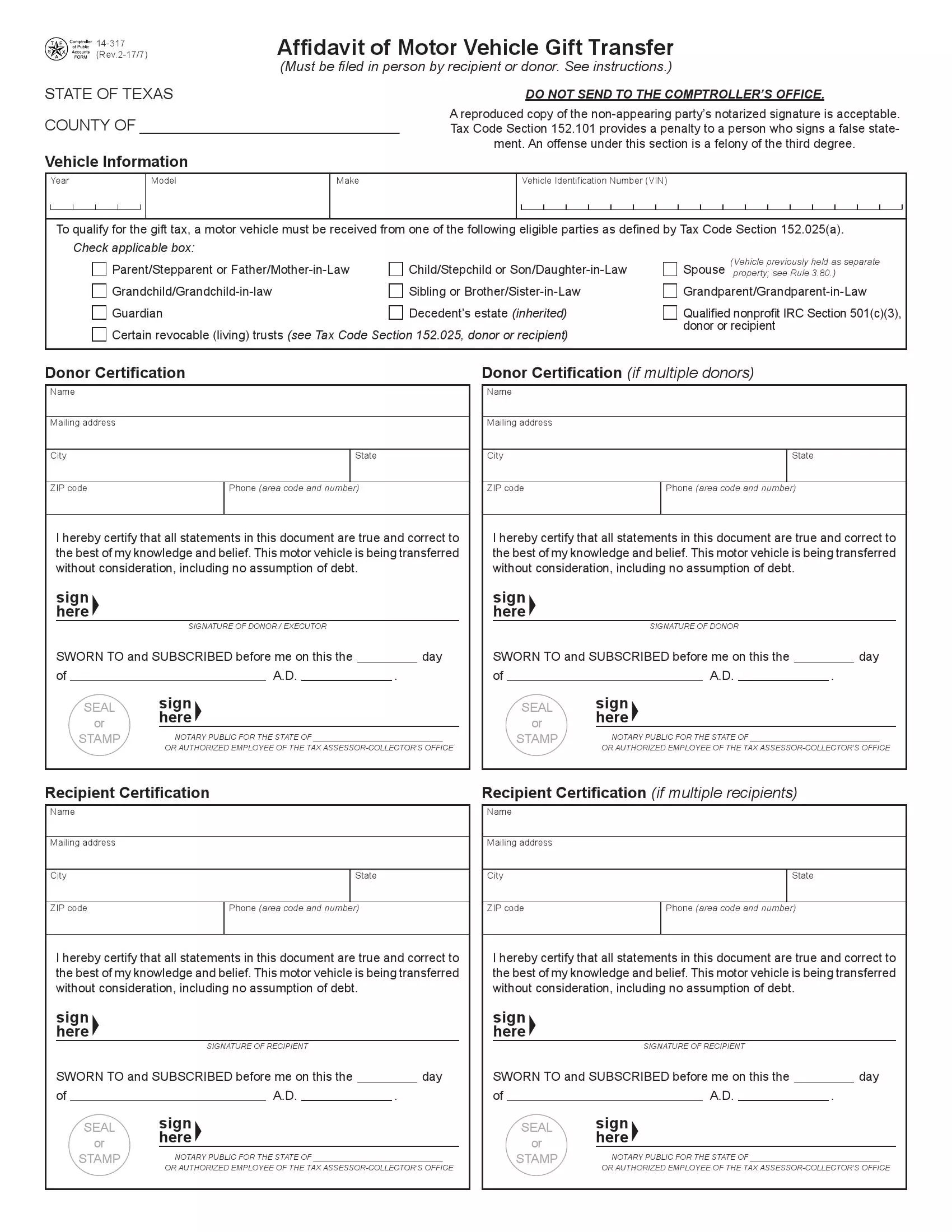 (Vehicle) Form 14-317