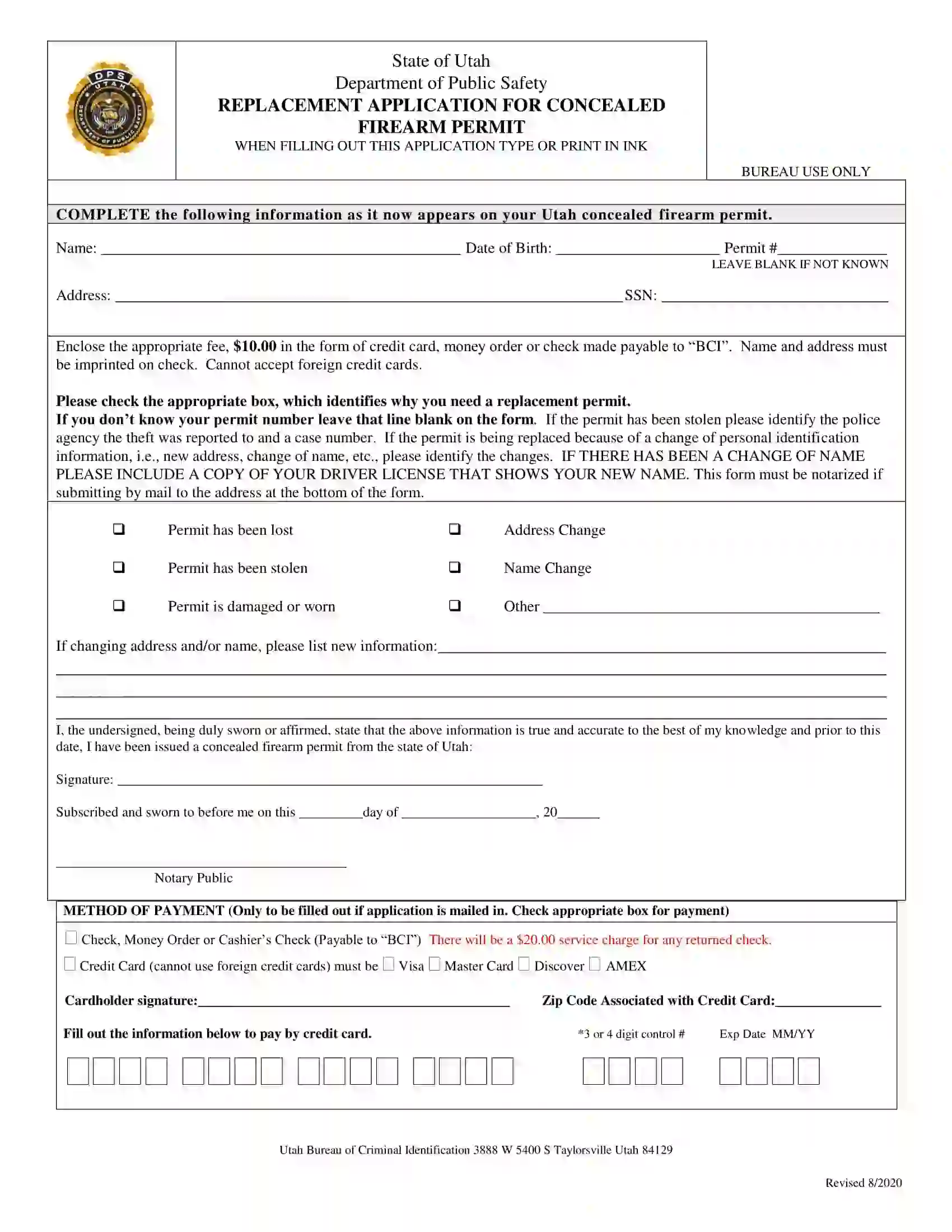 Concealed Firearm Permit Replacement Form