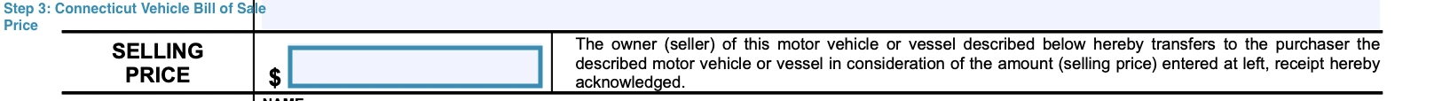 Part for specifying information about payment amount of Connecticut car bill of sale form