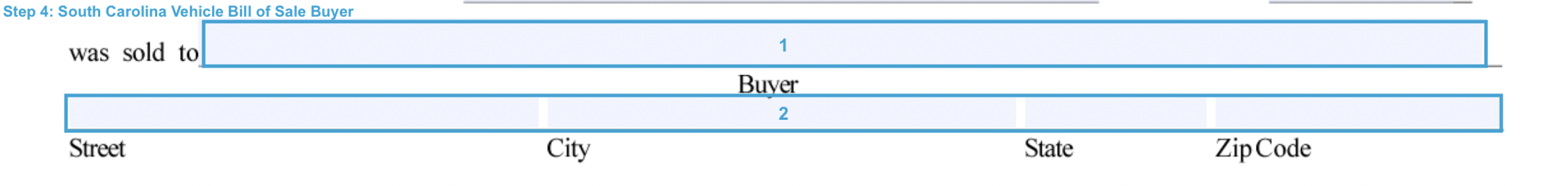 Section for filling out the buyer's particulars of a South Carolina bill of sale form for car