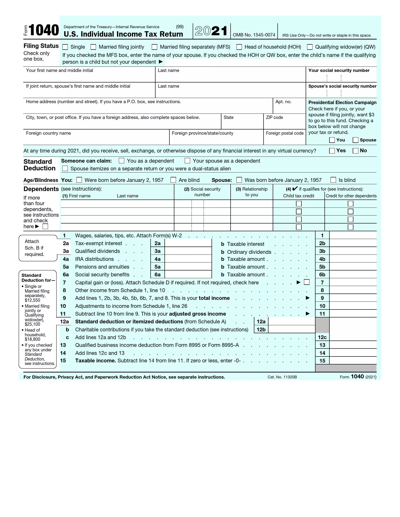 IRS Form 1040 Fill Out Printable PDF Forms Online
