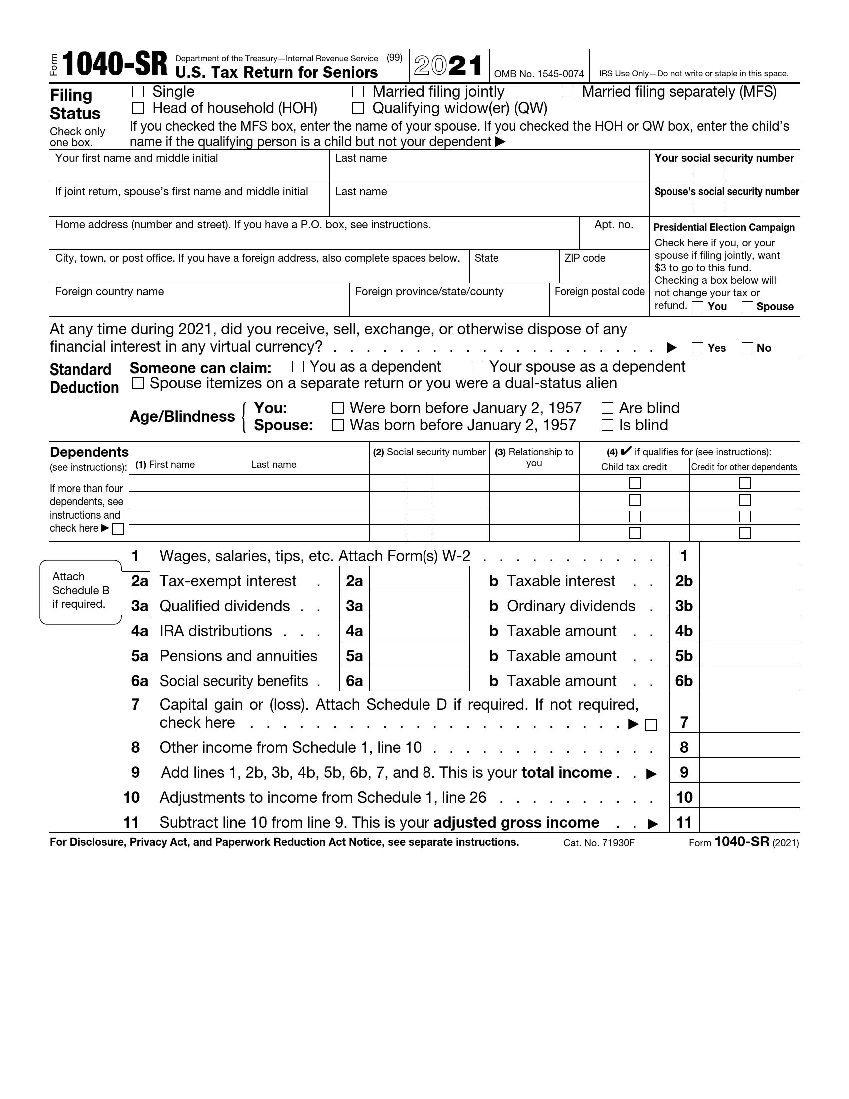 1040 Sr Tax Form 2023 Printable Forms Free Online