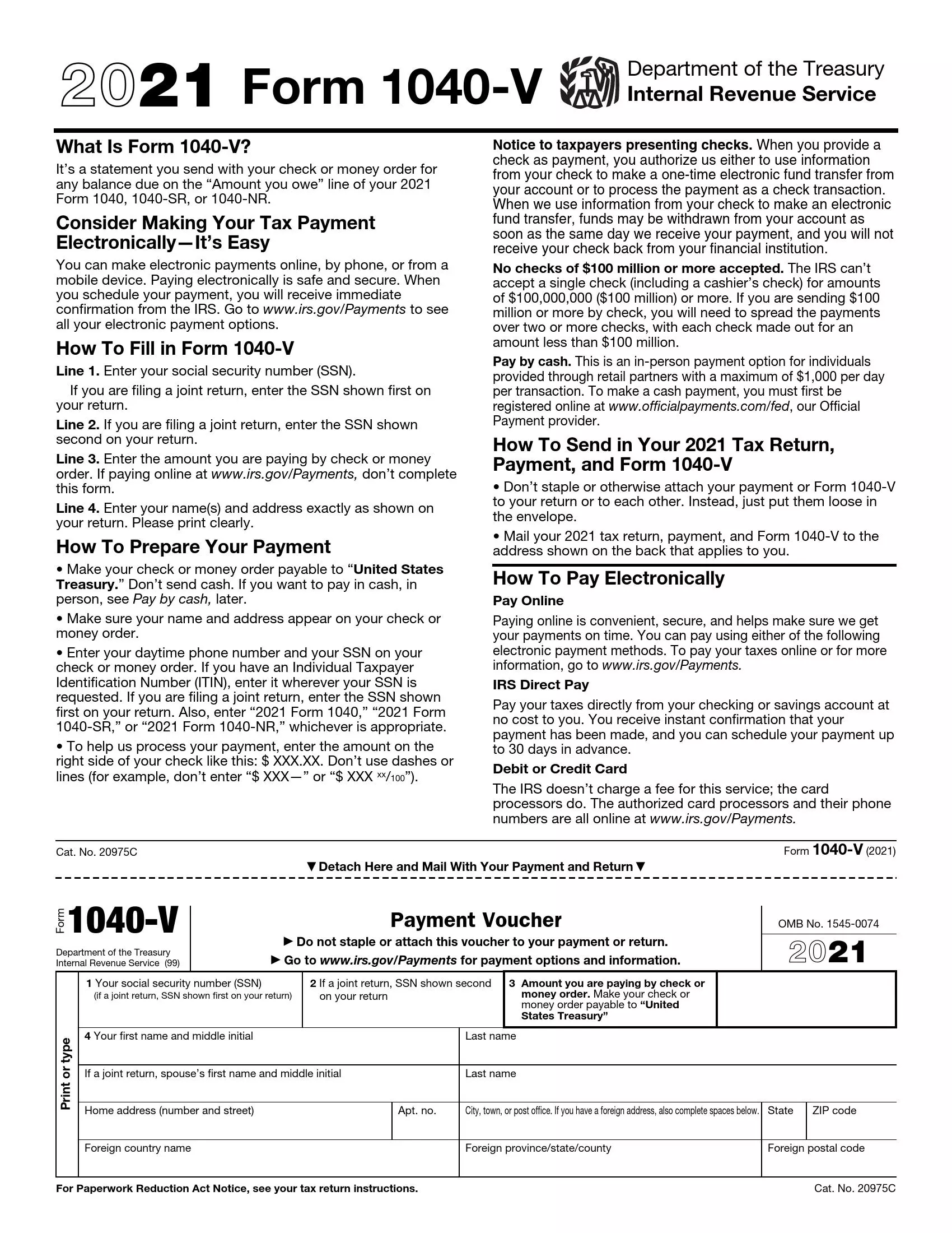 irs form 1040-v 2021 preview