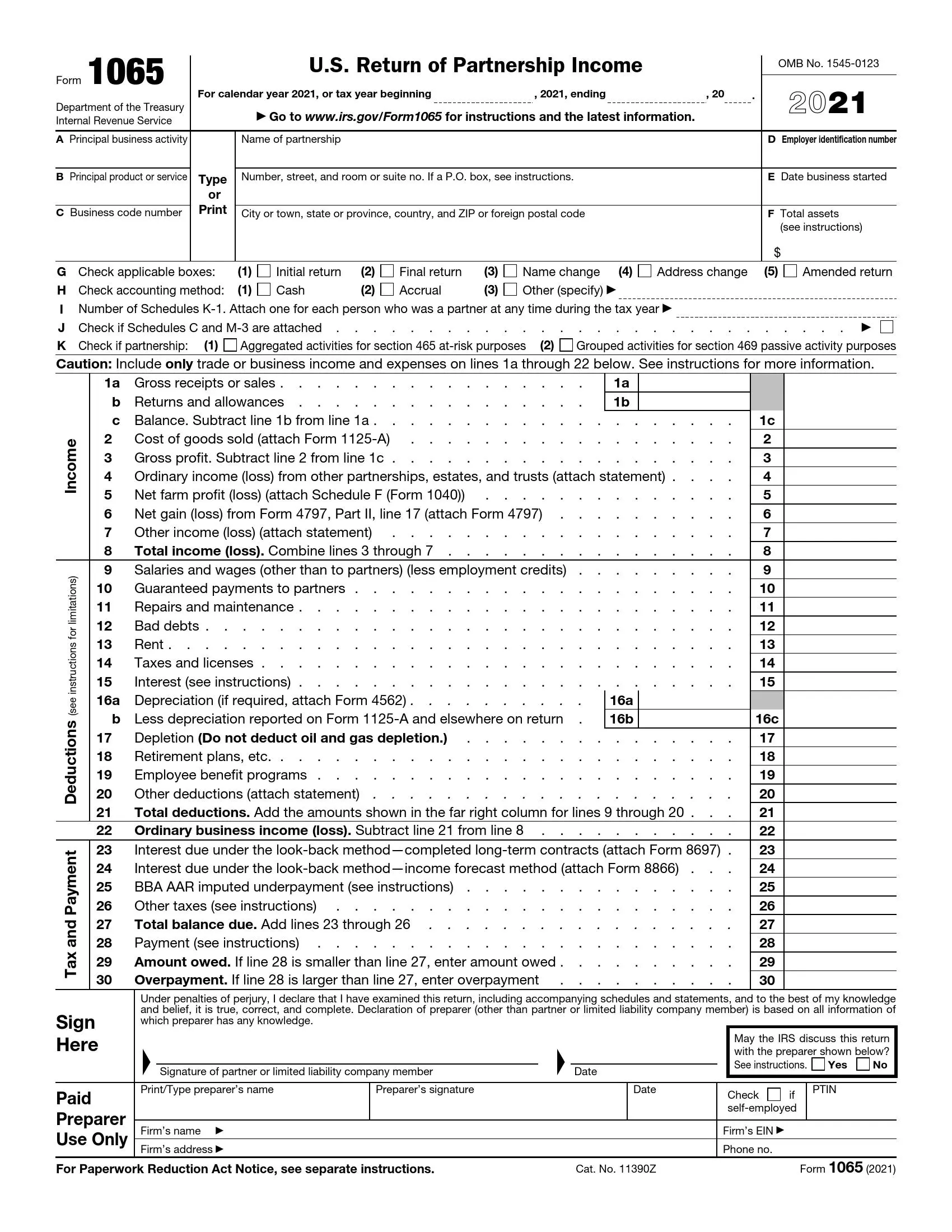 IRS Form 1065 Fill Out Printable PDF Forms Online