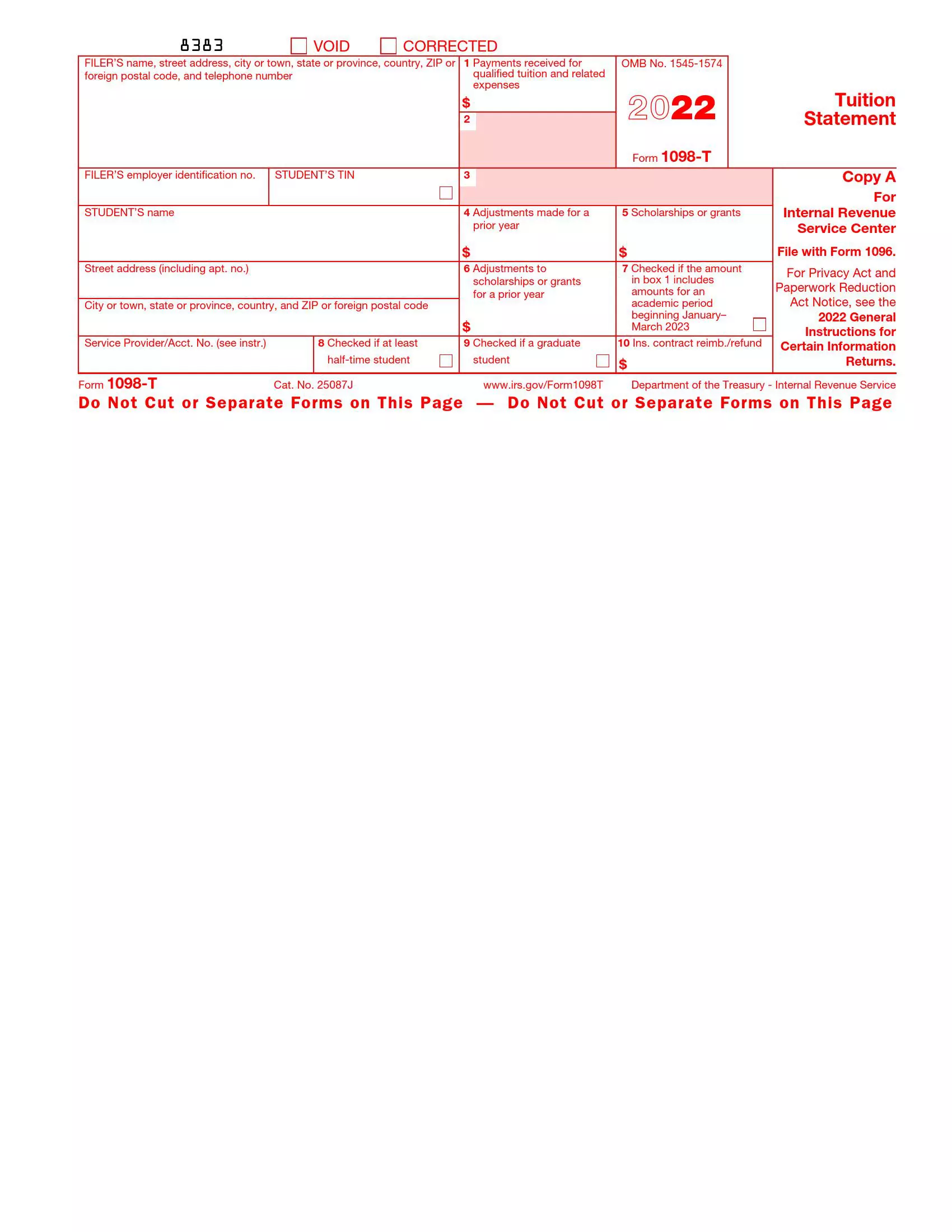 irs form 1098-t 2022 preview
