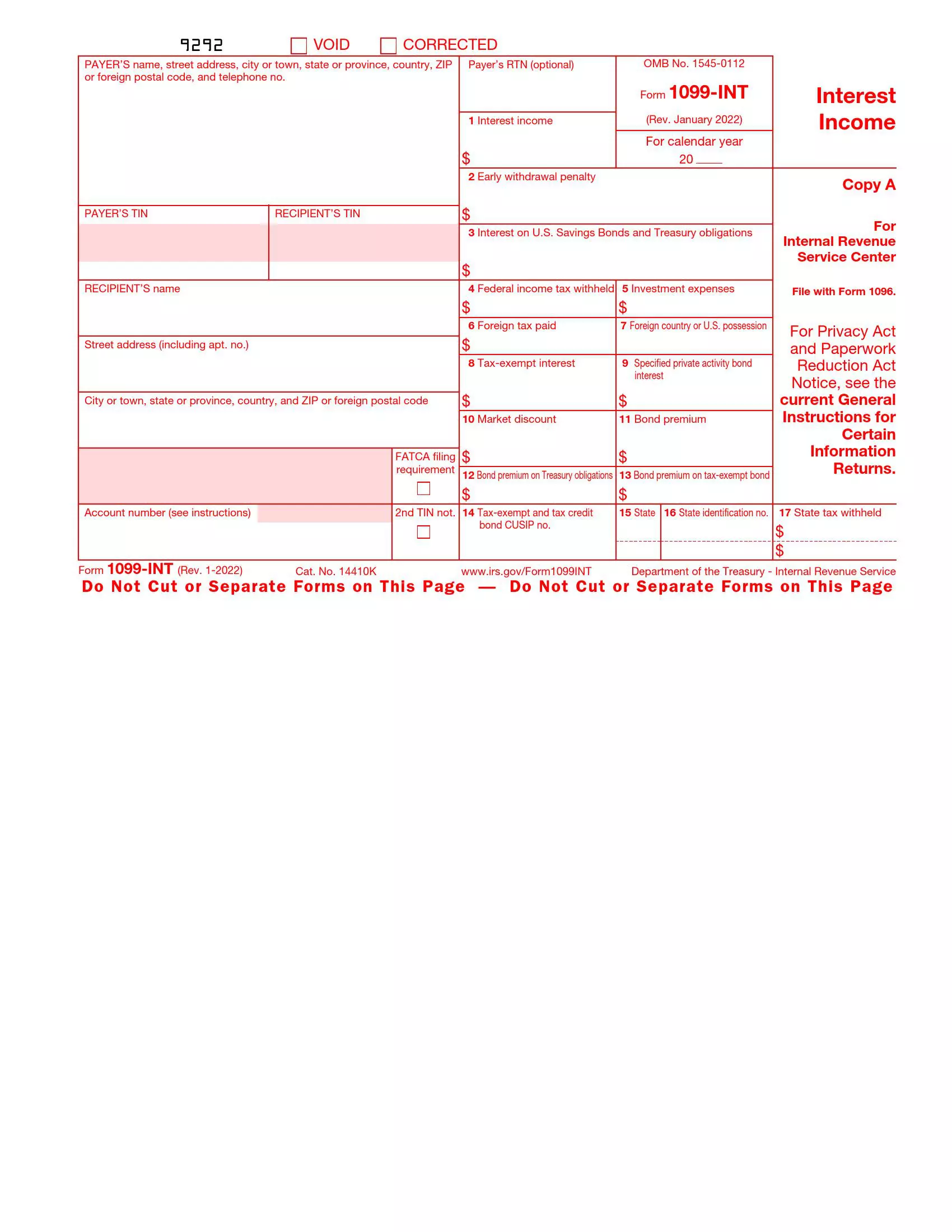 irs form 1099-int rev 01 2022 preview