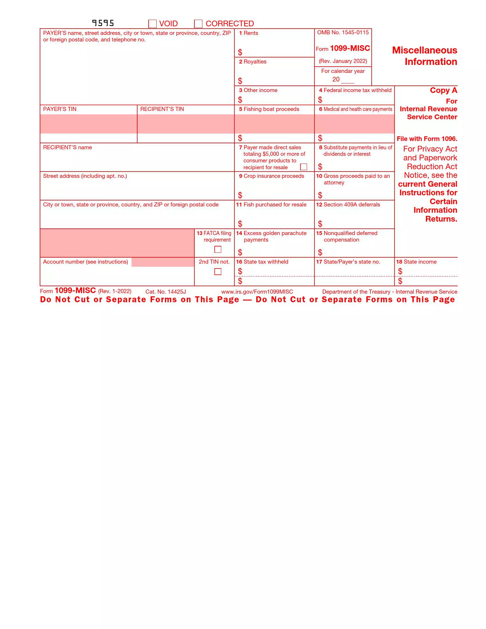 irs form 1099 misc rev 01 2022 preview