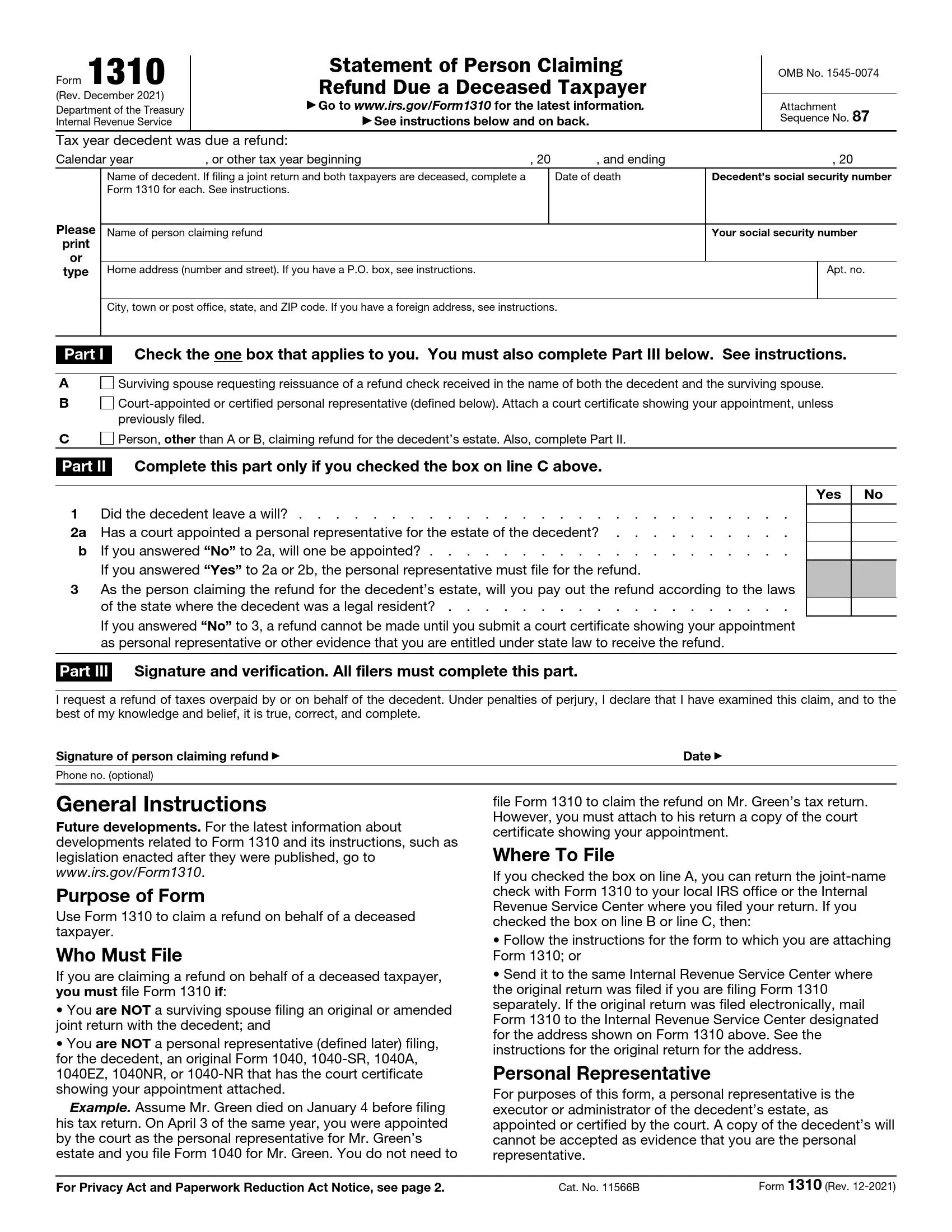 irs form 1310 rev 12 2021 preview