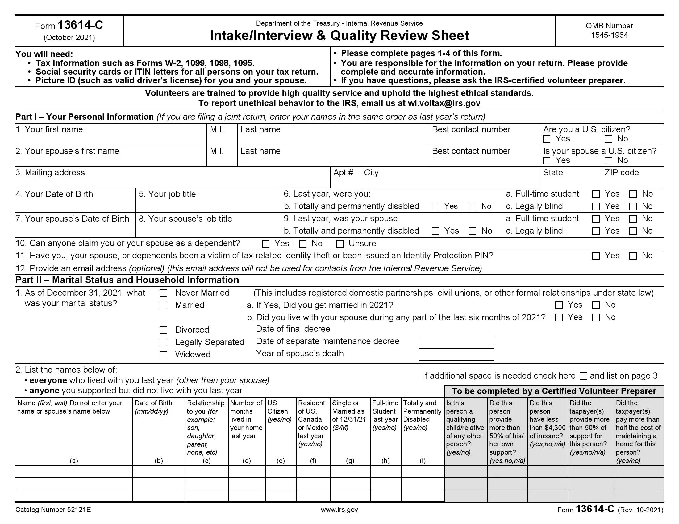 irs form 13614-c rev 10 2021 preview