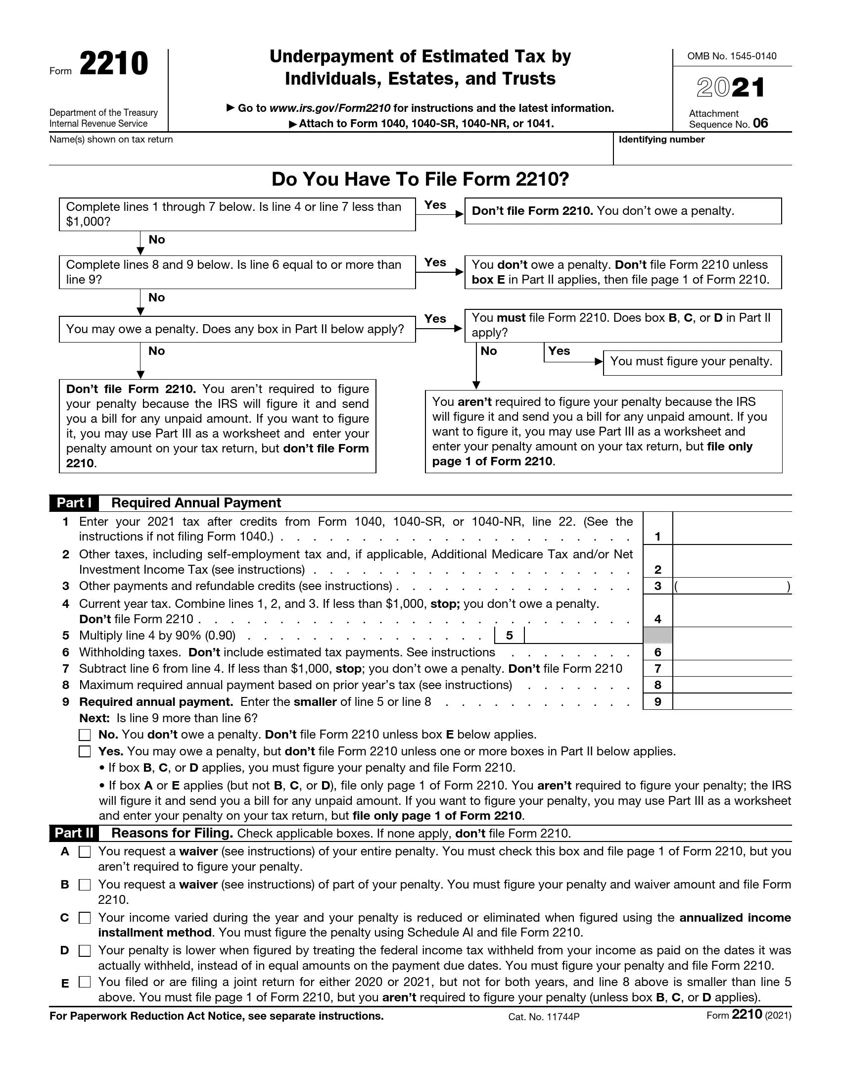 irs form 2210 2021 preview