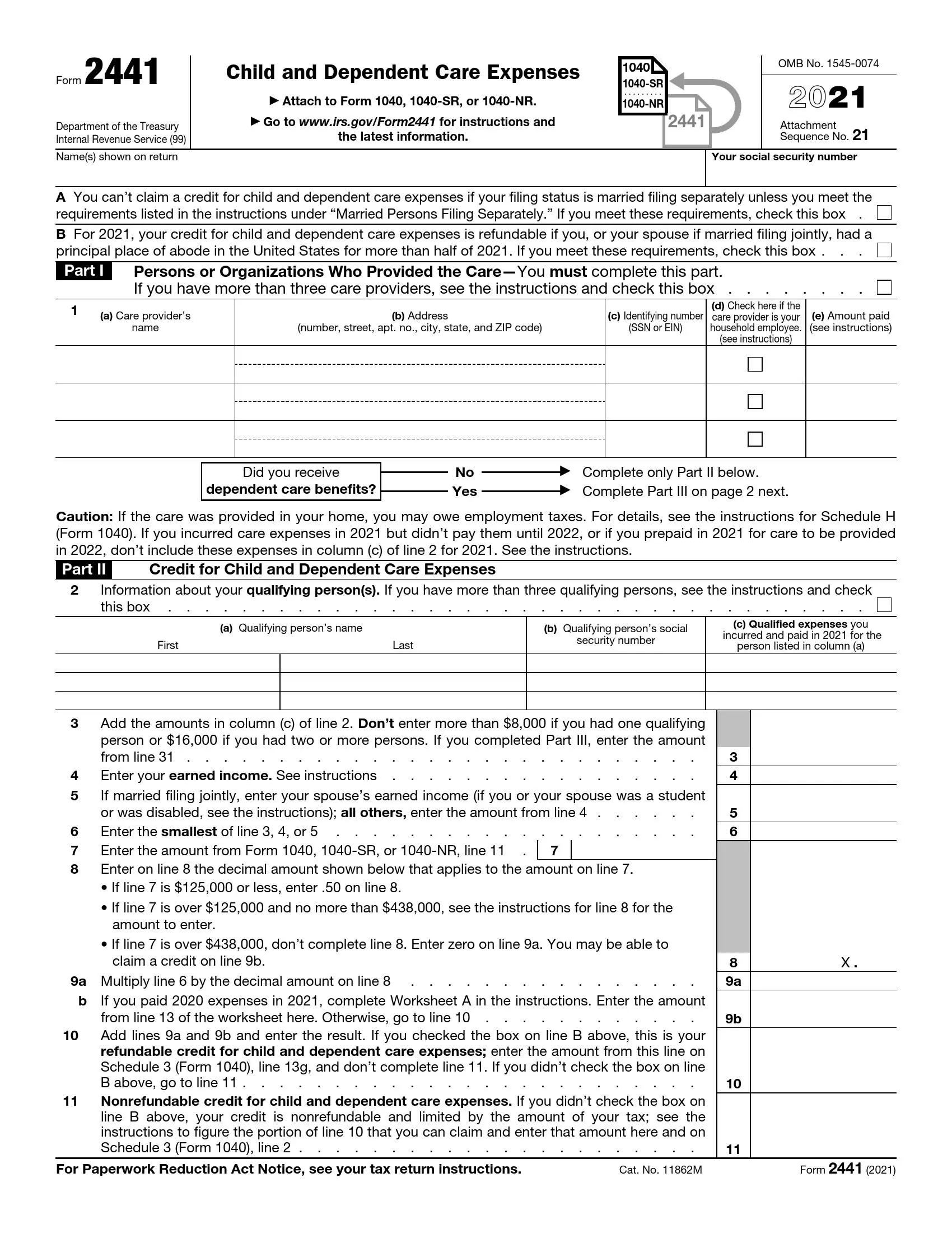 irs form 2441 2021 preview
