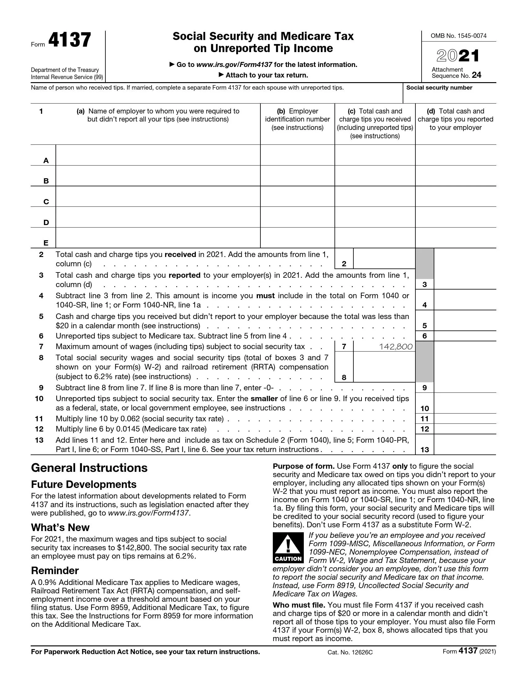 irs form 4137 2021 preview