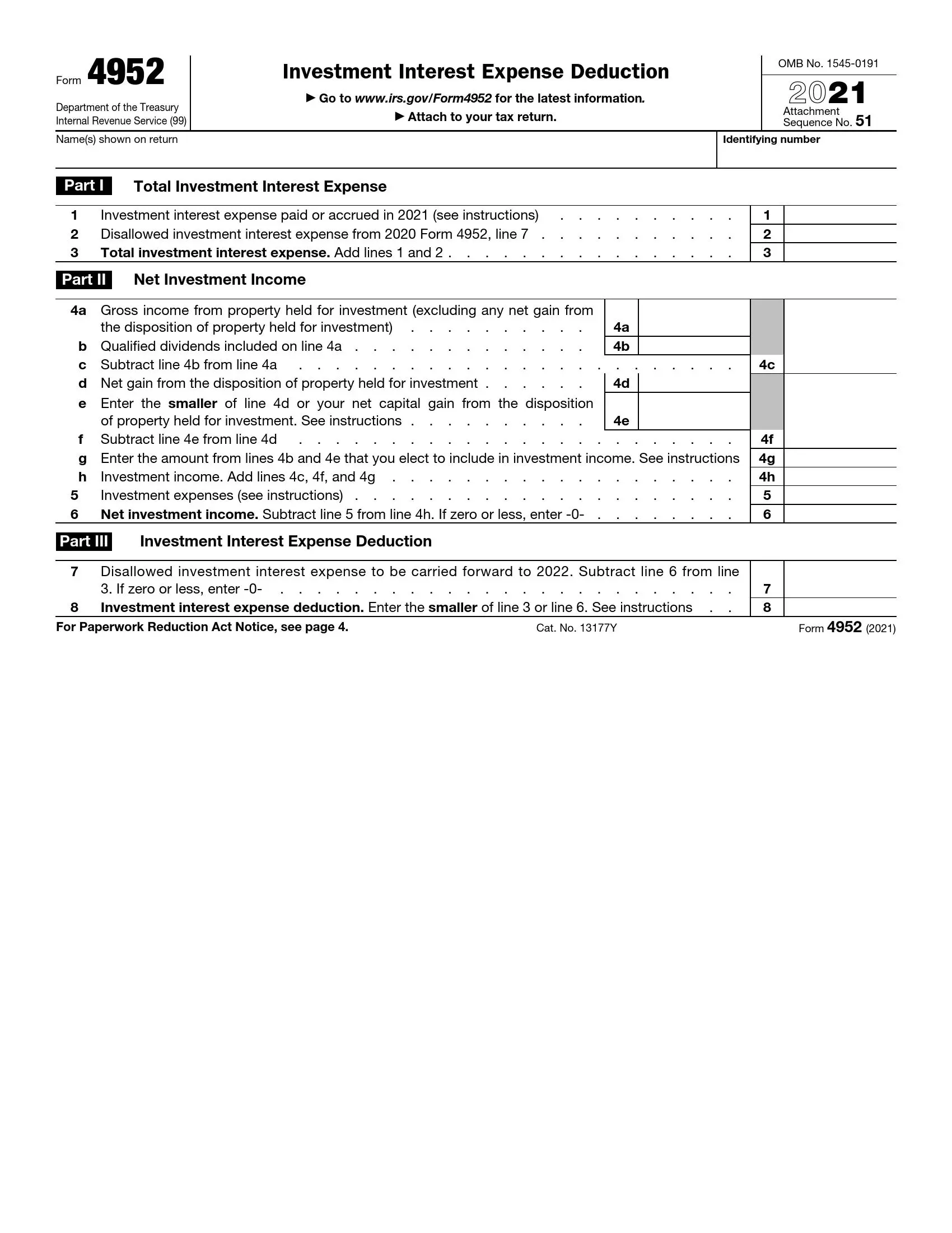 irs form 4952 2021 preview
