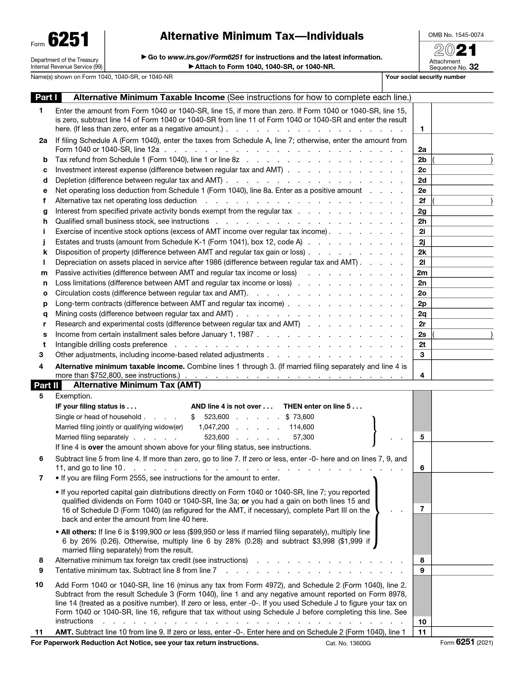 irs form 6251 2021 preview