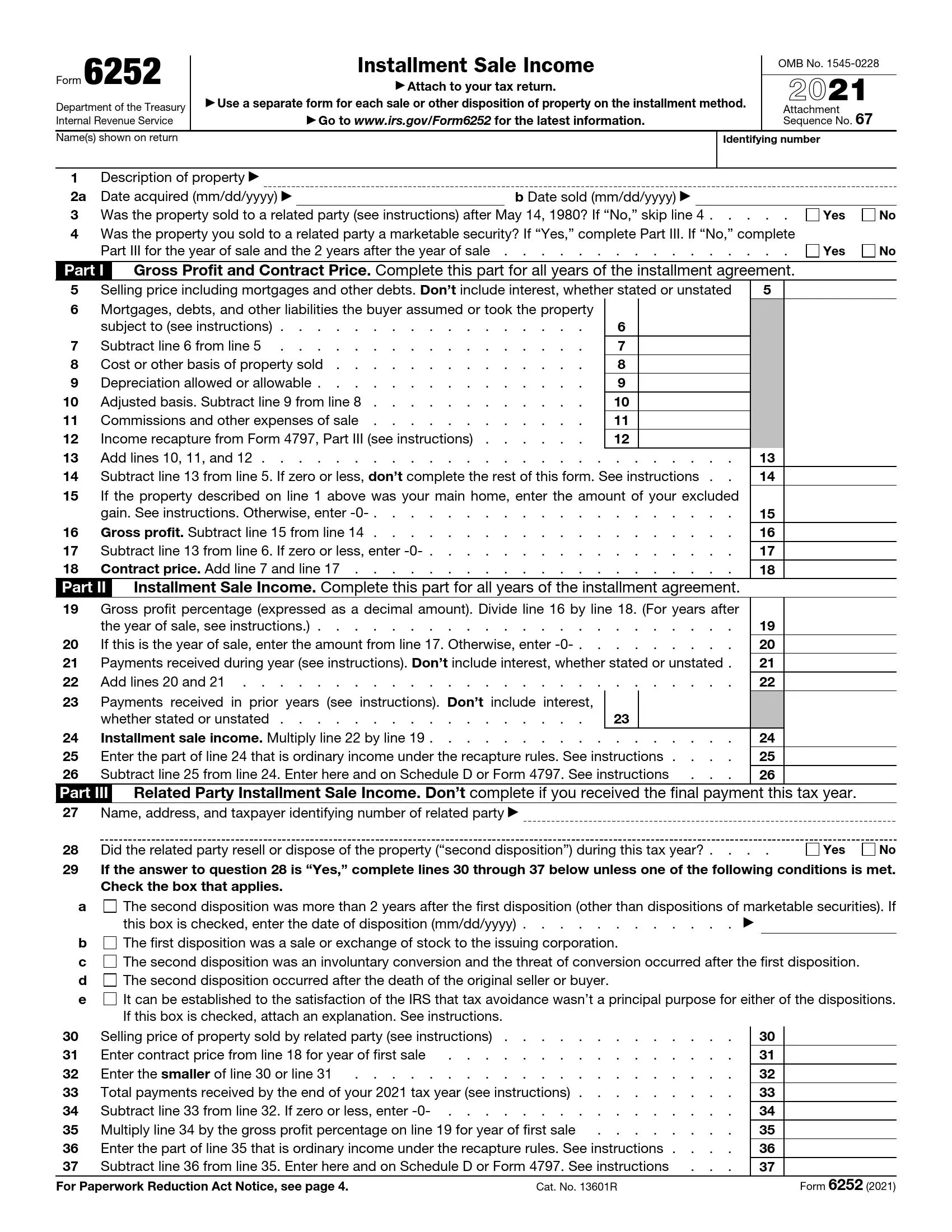 irs form 6252 2021 preview