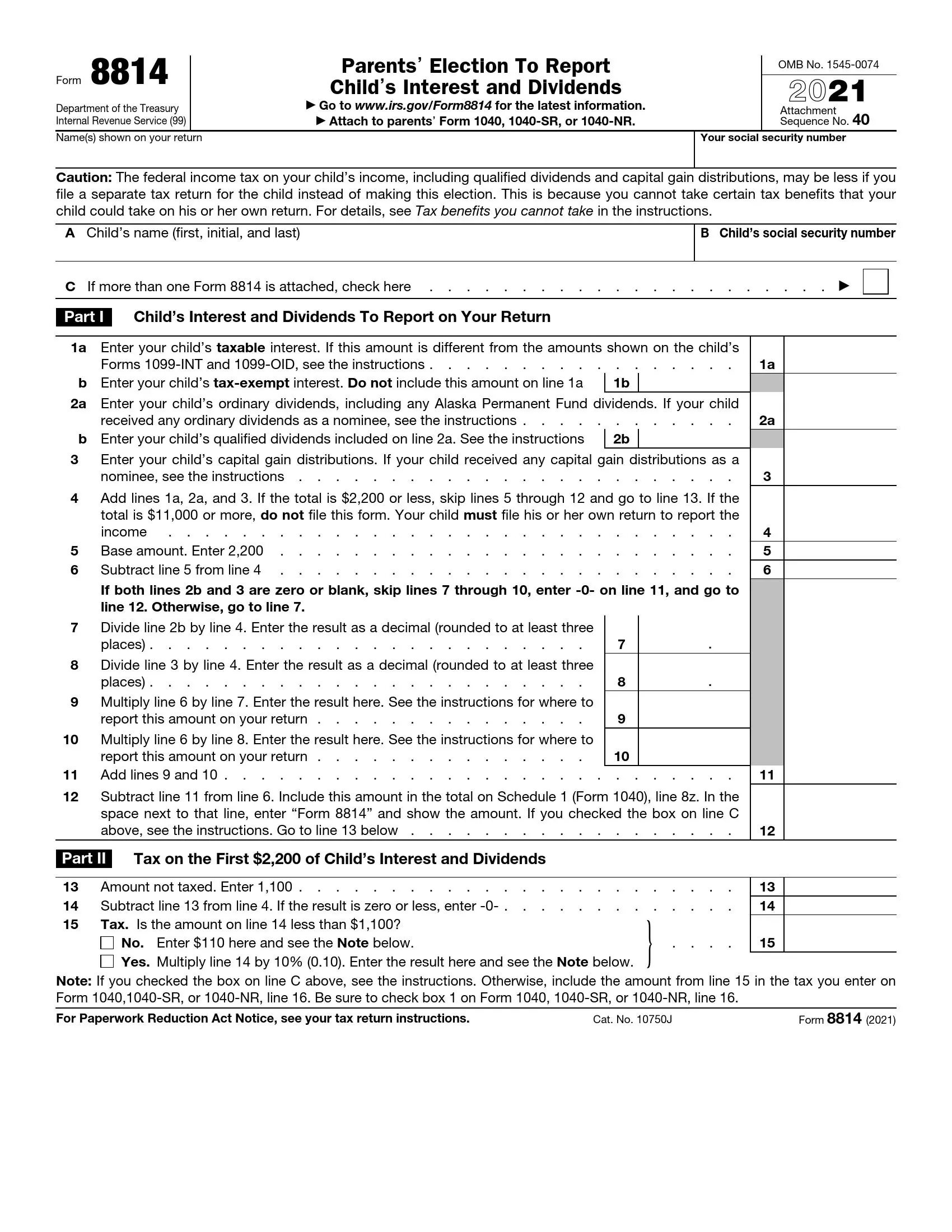 irs form 8814 2021 preview