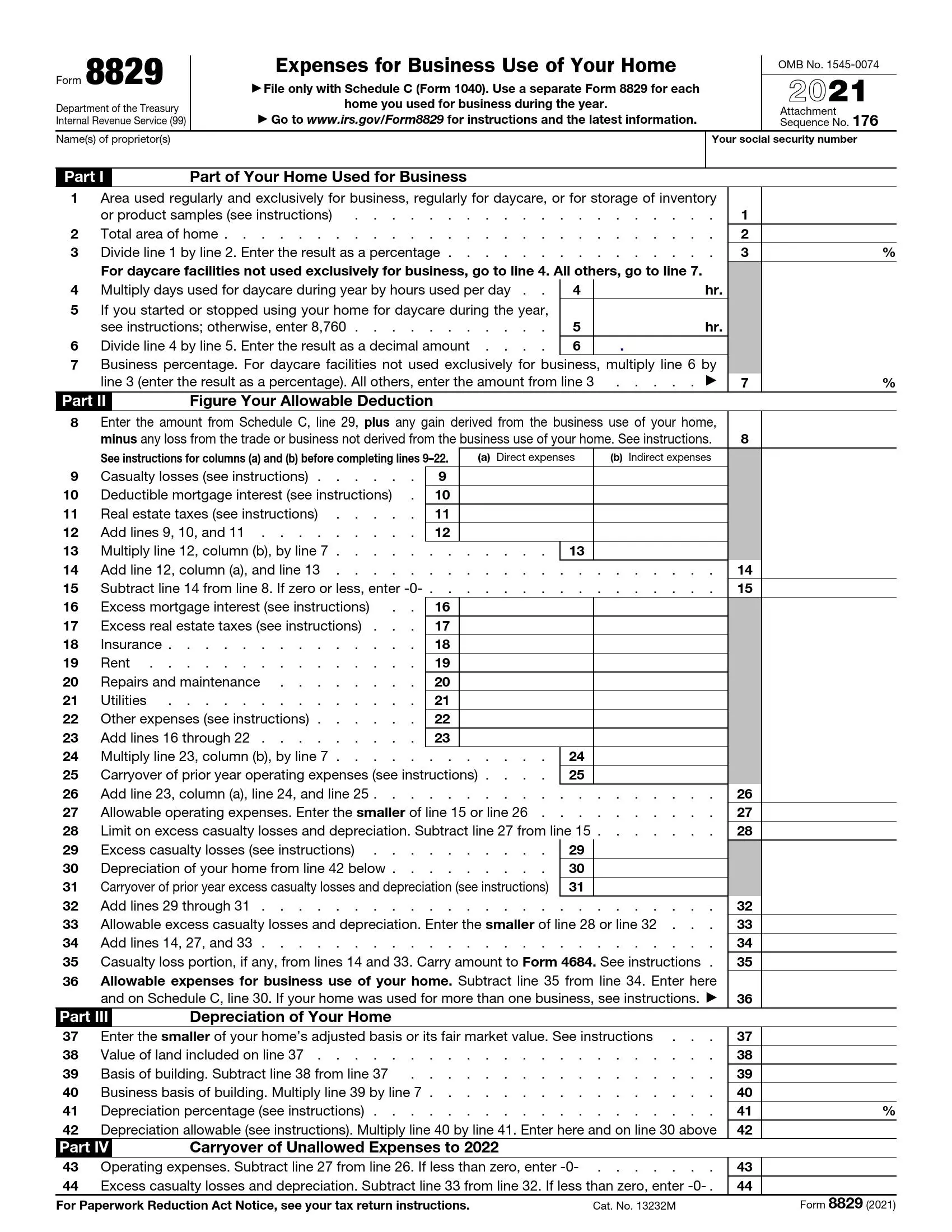 irs form 8829 2021 preview
