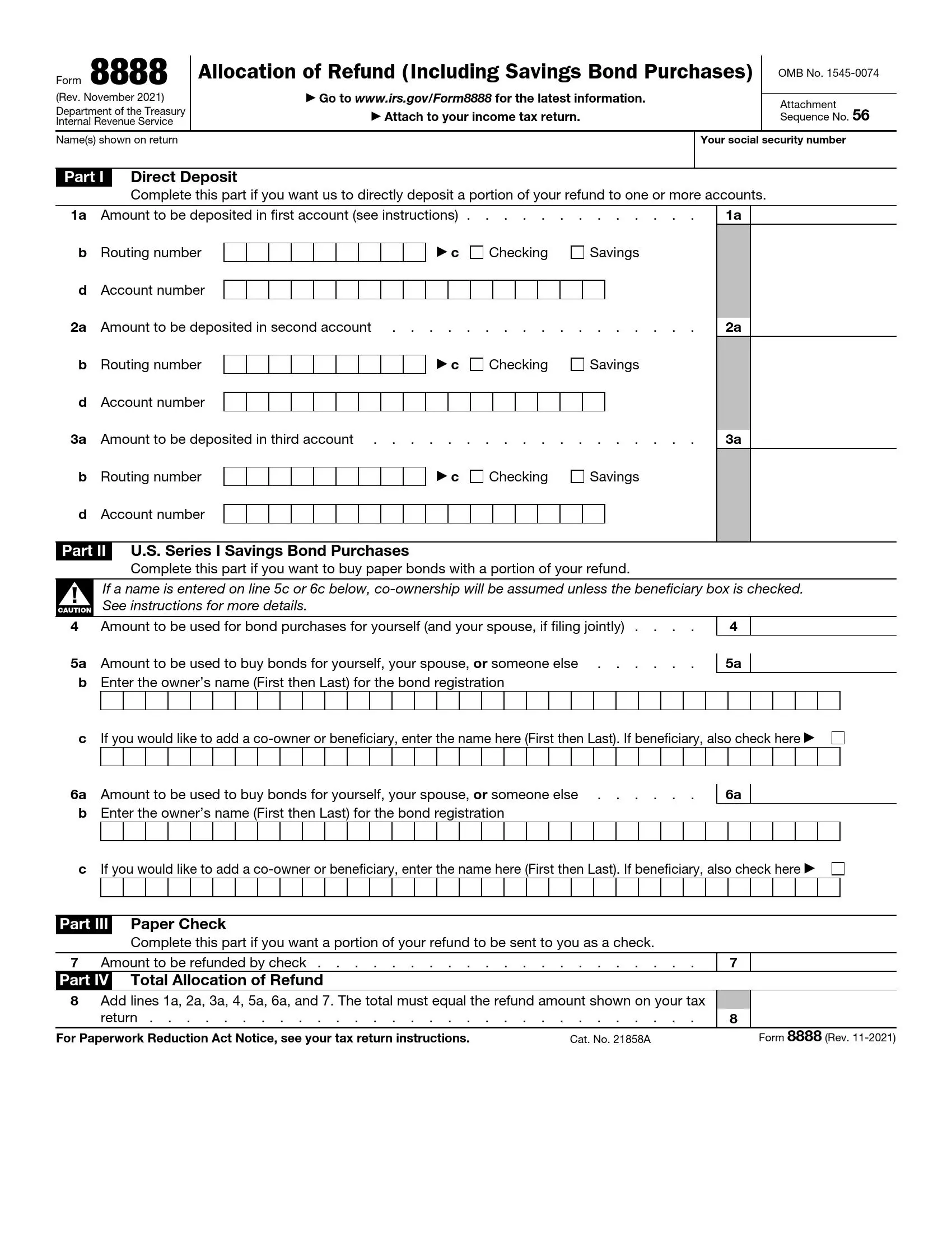 irs form 8888 rev 11 2021 preview