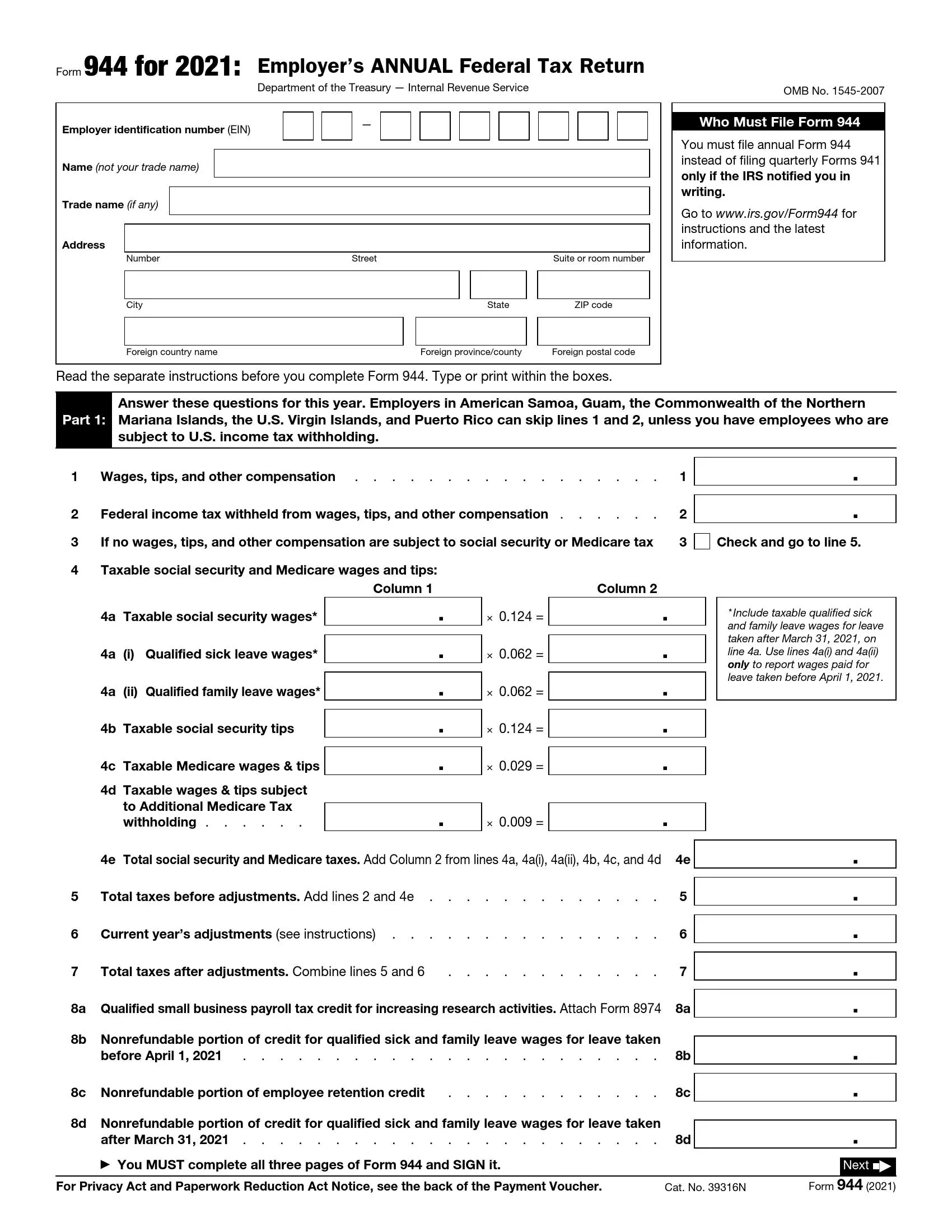 irs form 944 2021 preview