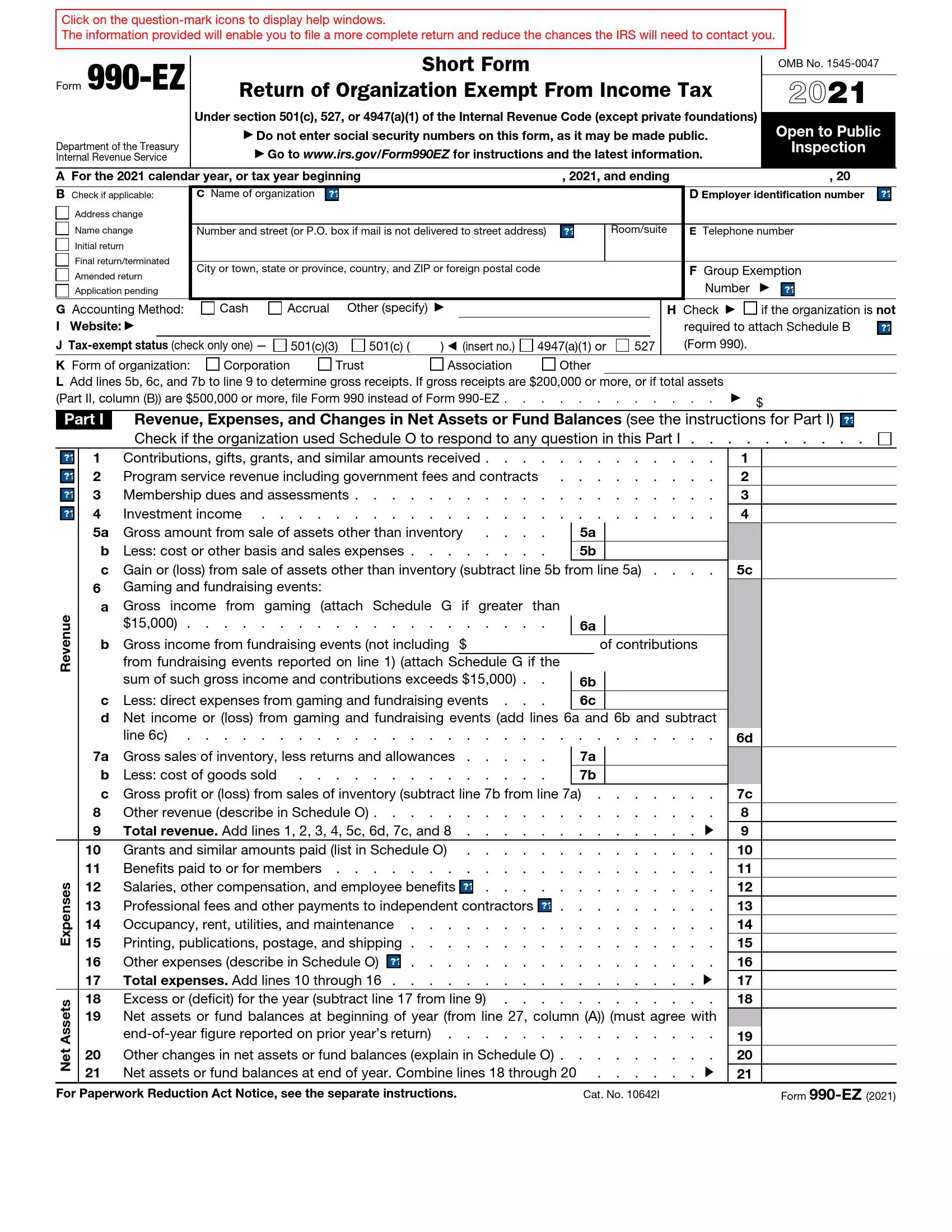 IRS Form 990 EZ Fill Out Printable PDF Forms Online