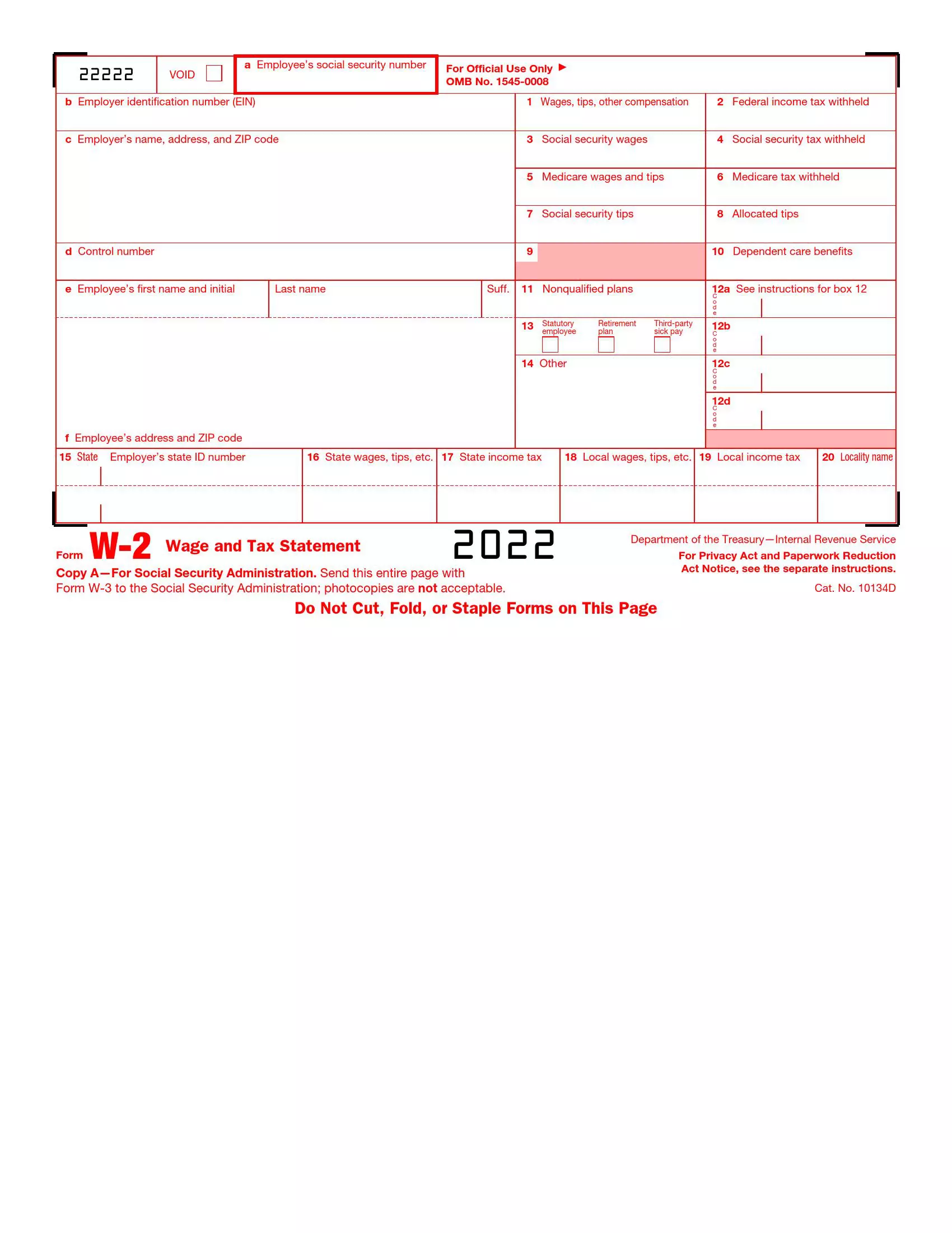 irs form w-2 2022 preview