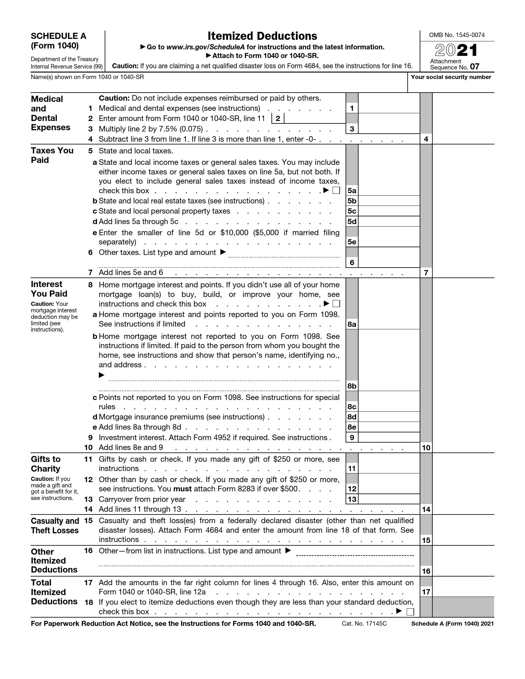 irs schedule a form 1040 or 1040-sr 2021 preview