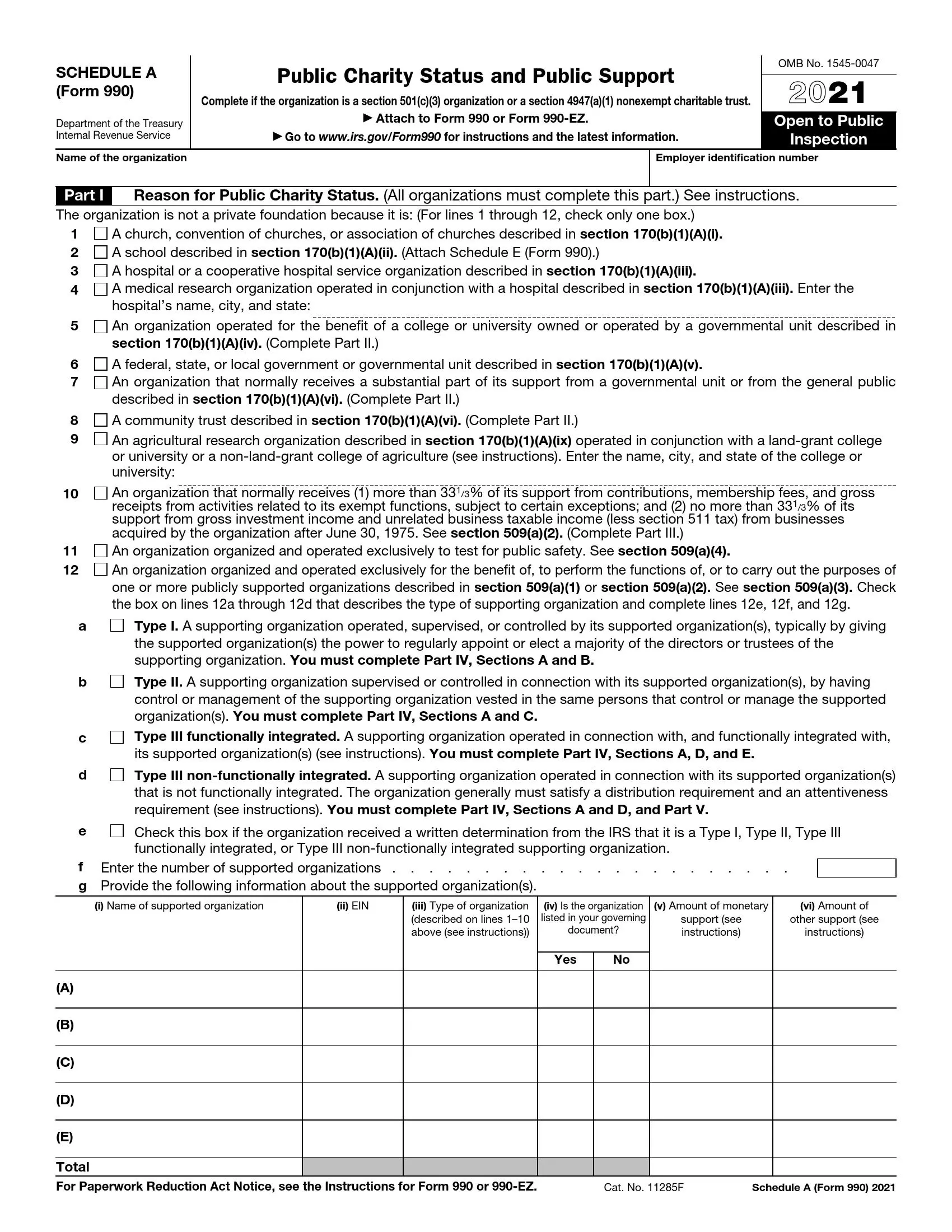 IRS Schedule A Form 990 Or 990 EZ Fill Out Printable PDF Forms Online