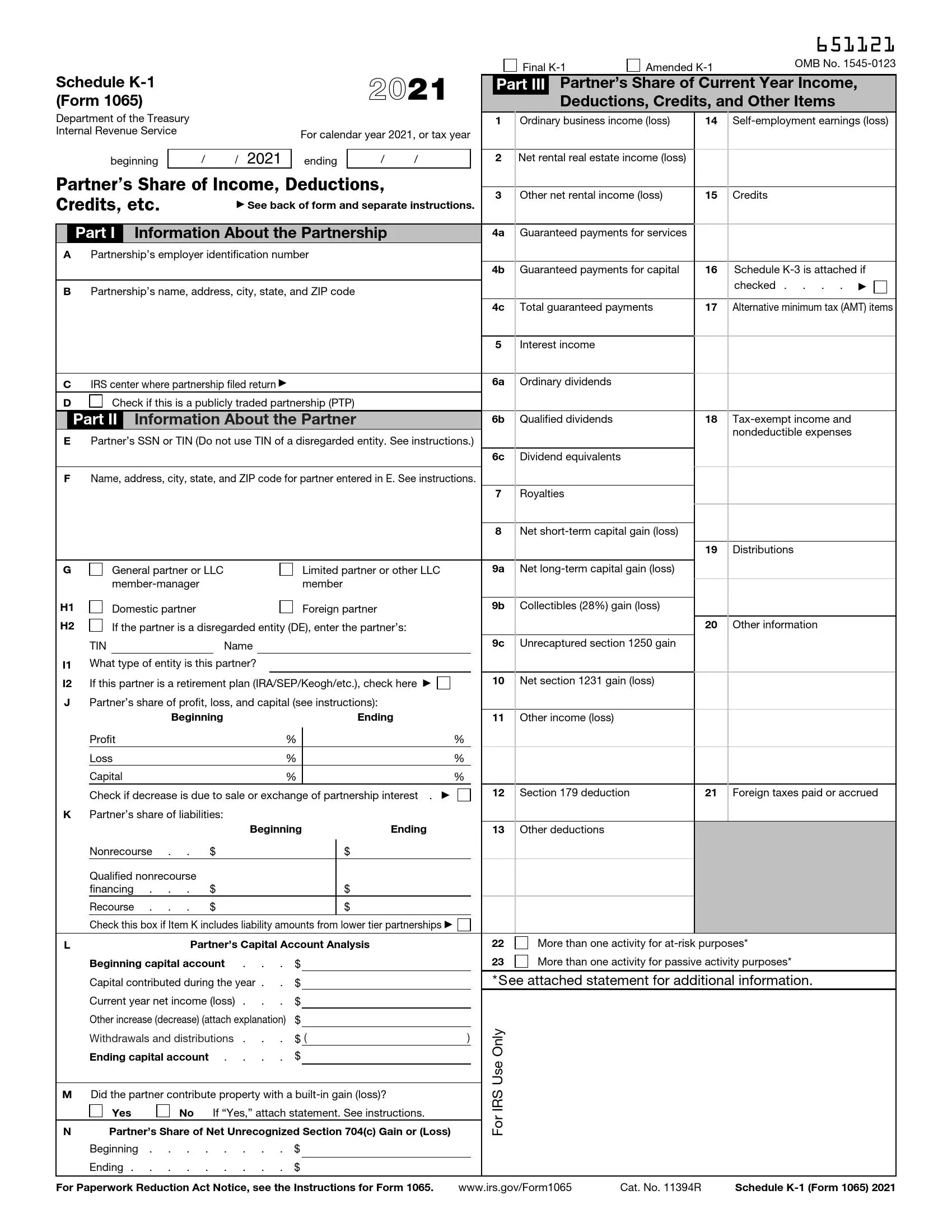 irs schedule k-1 form 1065 2021 preview