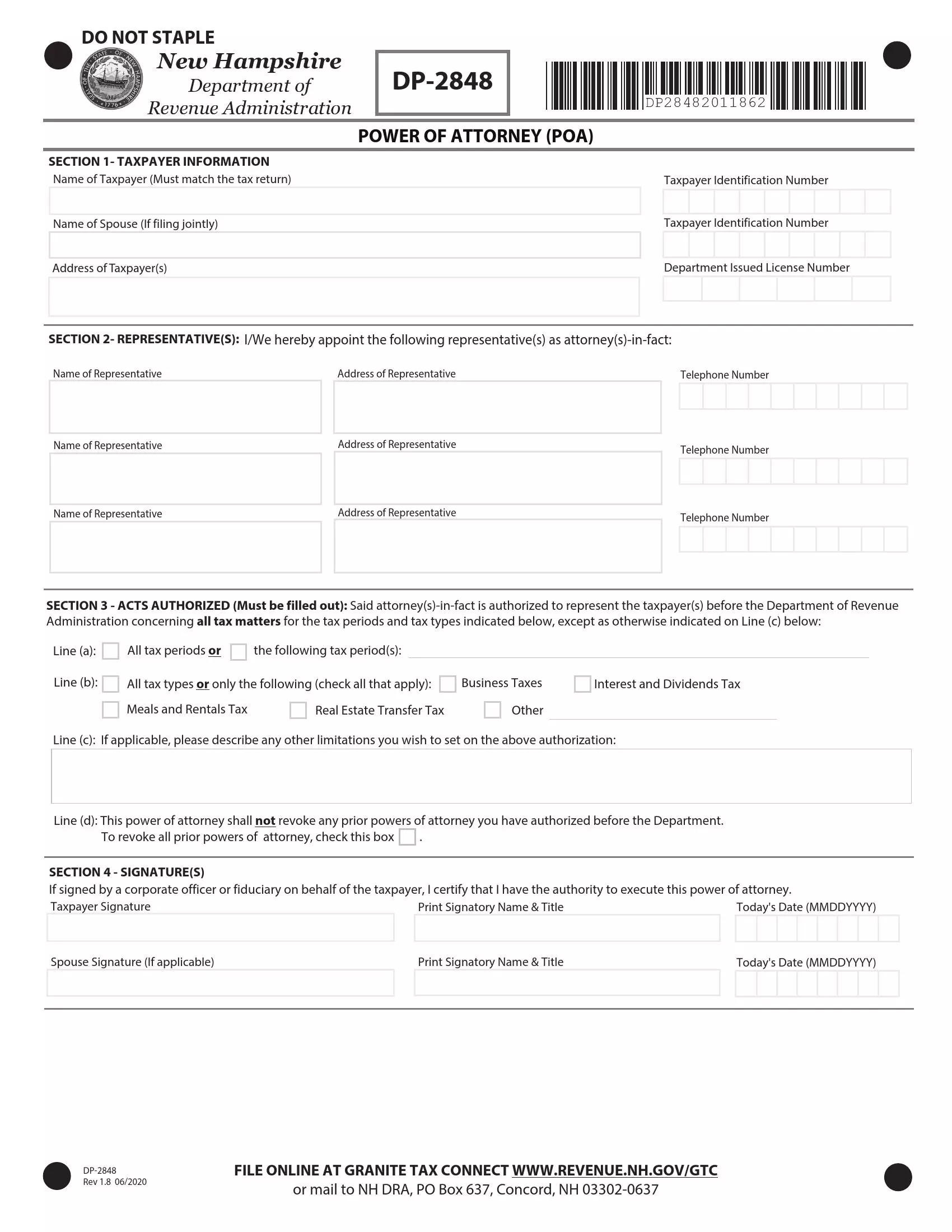 New Hampshire form dp 2848 preview