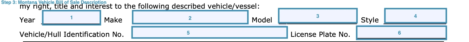 step 3 to filling out a montana vehicle bill of sale example description