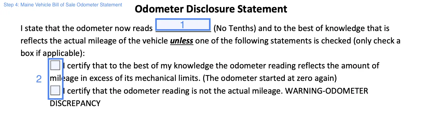 step 4 to filling out a maine vehicle bill of sale odometer statement